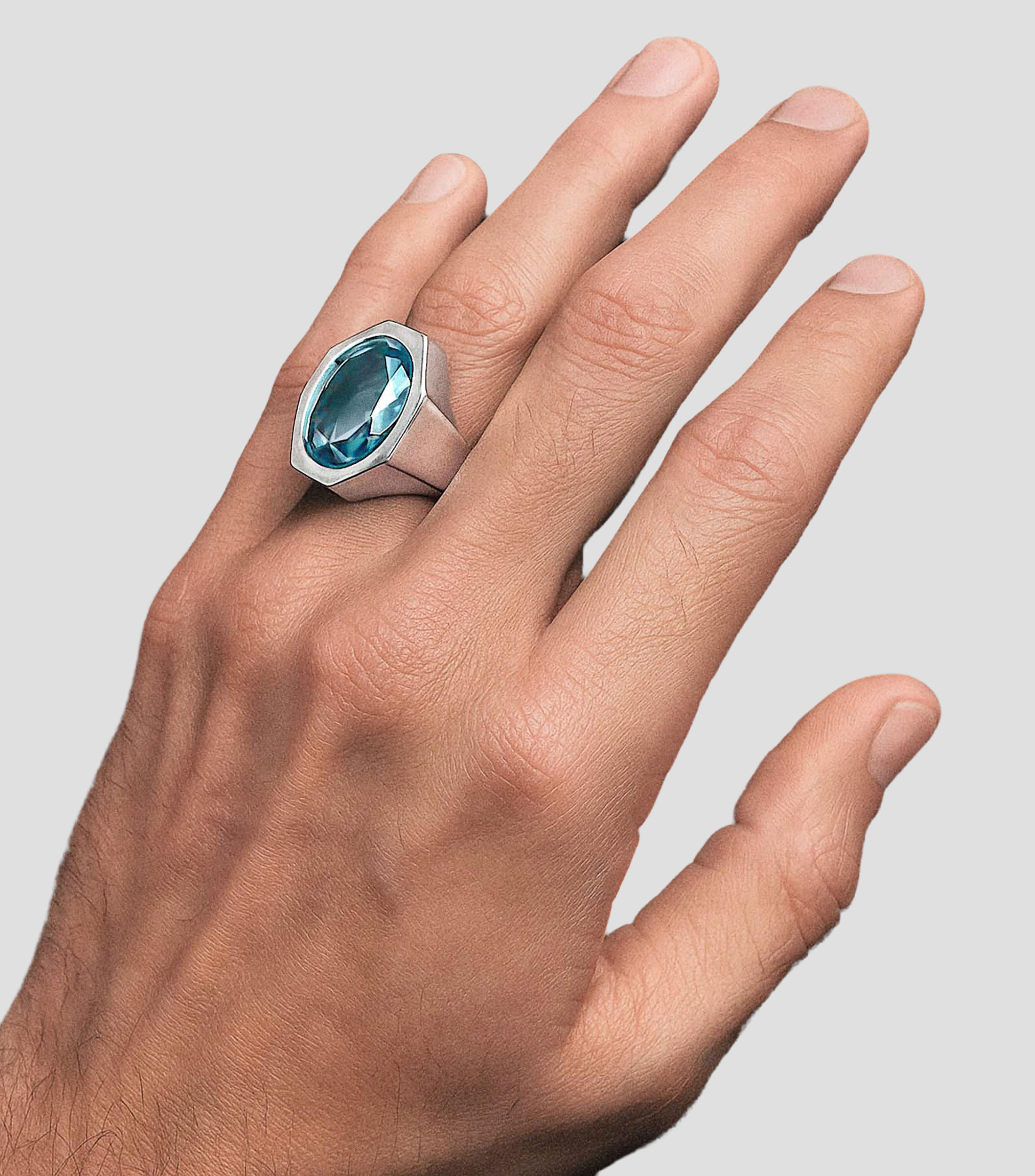 Anillo octagonal en Plata octagonal con Aguamarina Unisex